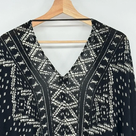 Ecote X Anthropologie Black & White Boho Printed Kimono Cardigan Women Size O/S - Picture 6 of 7